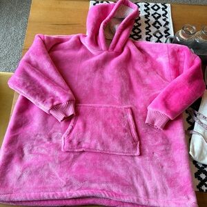Vibrant Pink Oversized Fleece Loungewear Blanket Like Hoodie kids one size